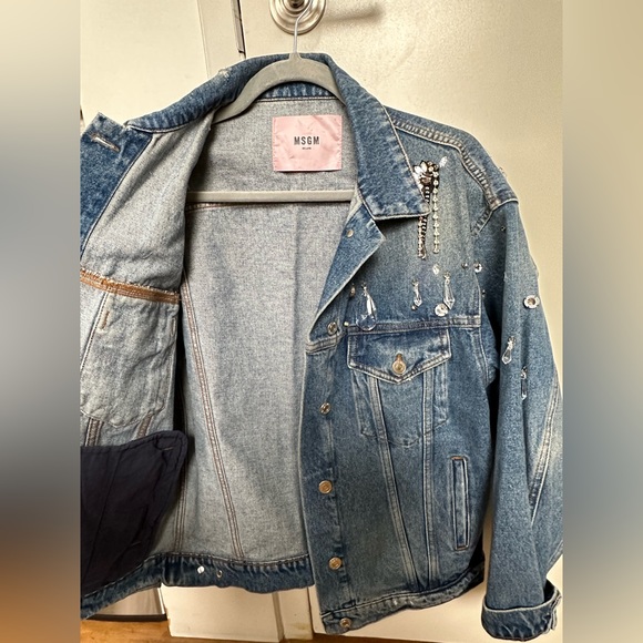 MSGM Oversized Denim Jeweled Jacket, Size 40 / Small - Picture 4 of 14